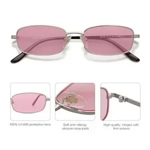 New Pink Retro Hippie Rectangle 70s 80s Small Narrow Sunglasses SA106 Mens Retro Rectangle Sunglasses, Narrow Rectangular  main image 4